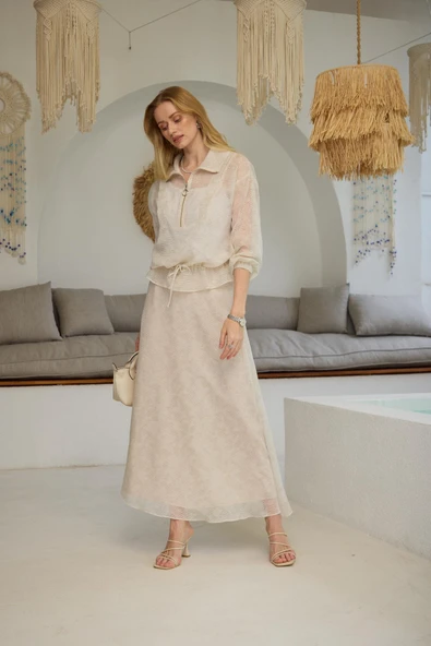 DESENLİ ORGANZE KETEN ETEKLİ TAKIM - 2