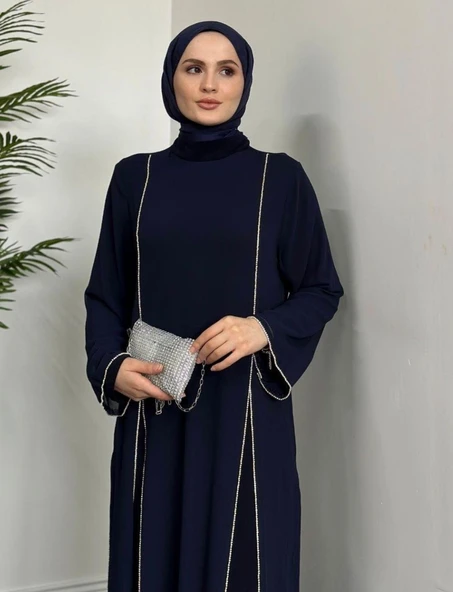 25Y4337 ELBİSE ABİYE ŞİFON İKİ PARÇA TAŞ DETAYLI