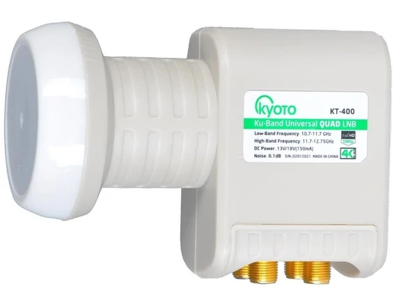 Kyoto 4 Çıkışlı Dörtlü Uydu Anten Uyumlu Lnb Elembi 4K Ultra Hd - Yağmur Korumalı