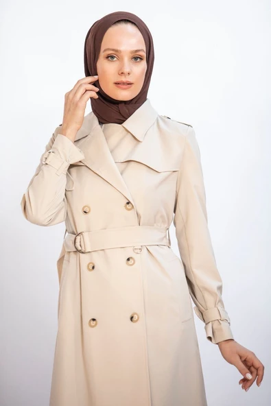 25Y14784 TRENCHKOT BEL KEMERLİ ÜÇ DÜĞMELİ