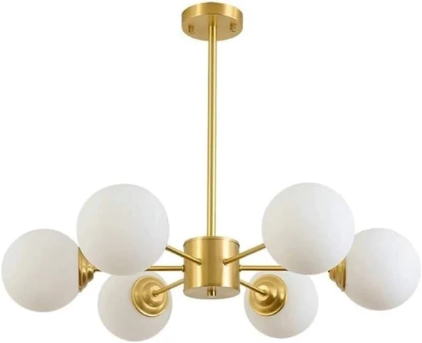 Subox Altın 6'li Sarkıt Avize Tavan Sarkıt Avize ve Camlı Avize