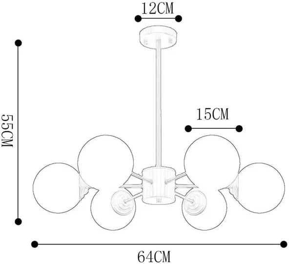 Subox Altın 6'li Sarkıt Avize Tavan Sarkıt Avize ve Camlı Avize - 3