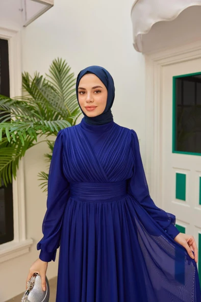 25Y4632 ELBİSE ABİYE TÜL , BEL KUŞAKLI