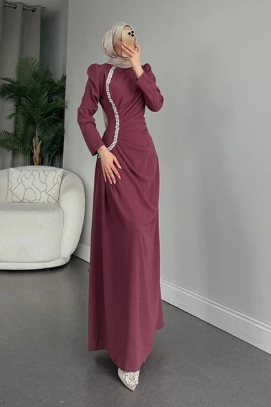 25Y5071 HENNİN ABİYE ELBİSE KREP KUMAŞ BALIK MODEL