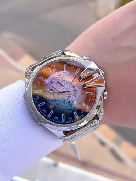 Ferrucci Renkli Cam Çelik Kordon İç Kadran Özellikleri Aktif 2 Yıl Garantili Erkek Kol Saati E.FC02 - Resim 3