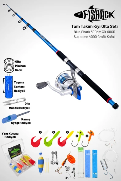 Tam Takım Kıyı Olta Seti - 300cm Kamış 30-60GR / 4000'lik Supreme Olta Makinesi - Taşıma Çantalı