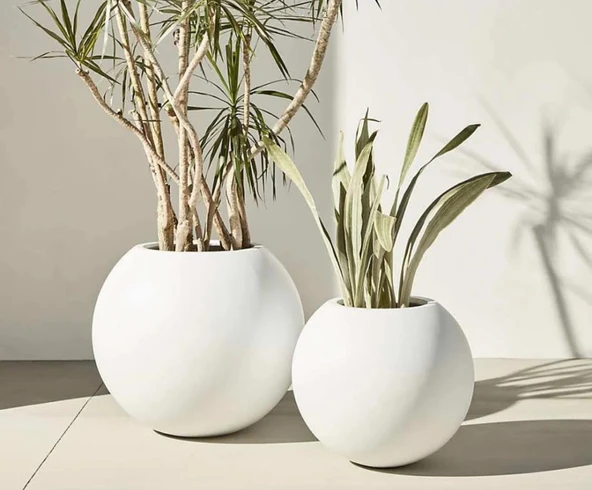 Nettenevime Küre Yuvarlak Top Vazo Dekoratif Saksı BEYAZ 38*30cm - 5