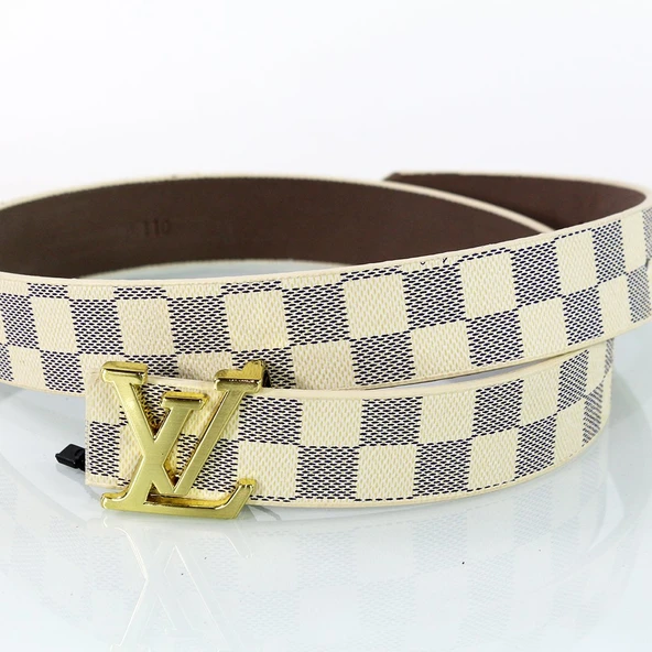 Özel Koleksiyon - Deri Erkek Kemer - Damalı Krem - 2