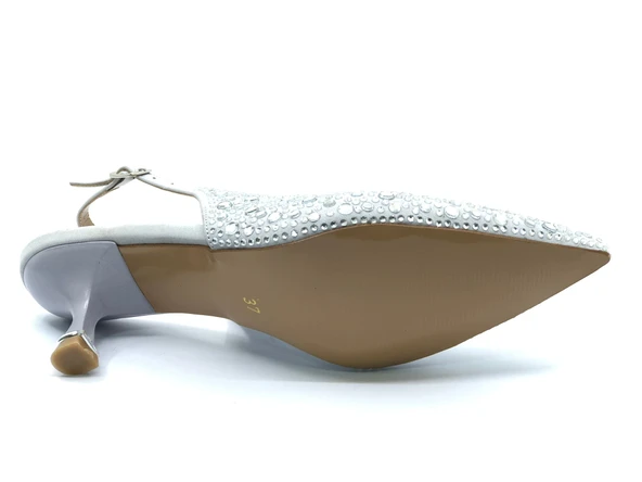 Feles Şeker Topuk Taş Detaylı Arkası Açık Stiletto Kadın Topuklu Ayakkabı - Resim 7