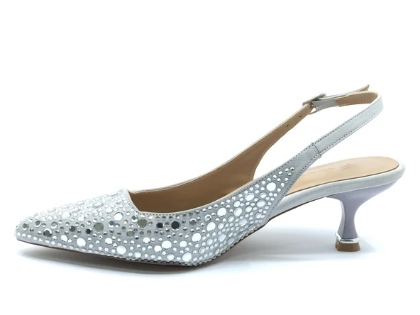 Feles Şeker Topuk Taş Detaylı Arkası Açık Stiletto Kadın Topuklu Ayakkabı - Resim 5