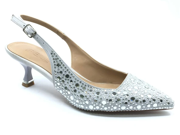 Feles Şeker Topuk Taş Detaylı Arkası Açık Stiletto Kadın Topuklu Ayakkabı - Resim 4