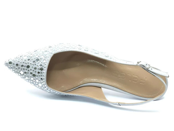 Feles Şeker Topuk Taş Detaylı Arkası Açık Stiletto Kadın Topuklu Ayakkabı - Resim 6