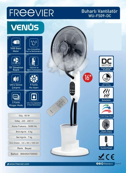 Freevier LB-FS06 Mars Buharlı Vantilatör
