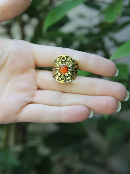 Doğal Taş Akik Minimal Doğal Taşlı Kadın Antik Ayarlanabilir Yüzük euy57a - Resim 3