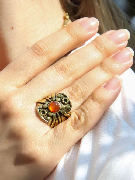 Doğal Taş Akik Minimal Doğal Taşlı Kadın Antik Ayarlanabilir Yüzük euy57a - Resim 2