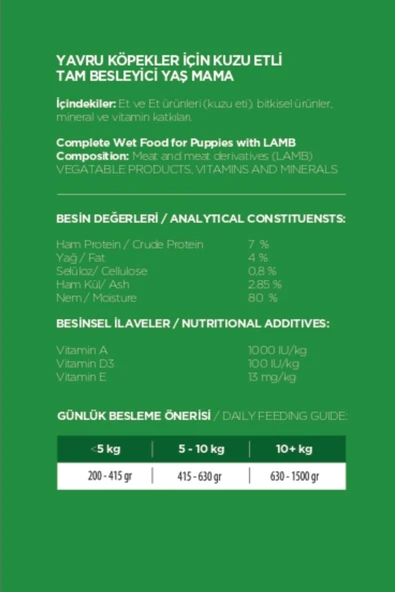 Yavru Köpek Yaş Mama Kuzu Konserve Jöleli Premium Parça Etli Yemek Besleyici Tahılsız Form 12x415 gr - 3