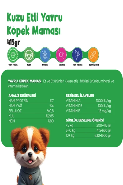 Yavru Köpek Yaş Mama Kuzu Konserve Jöleli Premium Parça Etli Yemek Besleyici Tahılsız Form 12x415 gr - 4