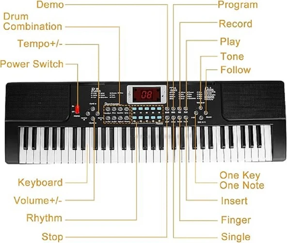 TechTic  BD-602 Elektronik Klavye Org Piyano Mikrofonlu Pilli Adaptörlü Başlangıç İçin 61 Tuşlu - 4