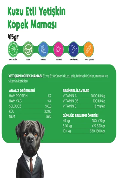 Köpek Yaş Mama Kuzu Konserve Jöleli Premium Parça Etli Yemek Besleyici Tahılsız İçerik 12 x 415gr - 3