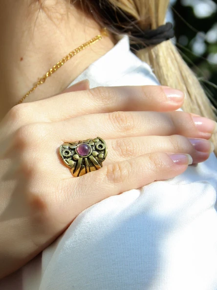 Doğal Taş Ametist Minimal Doğal Taşlı Kadın Antik Ayarlanabilir Yüzük euy57amt ürün görseli