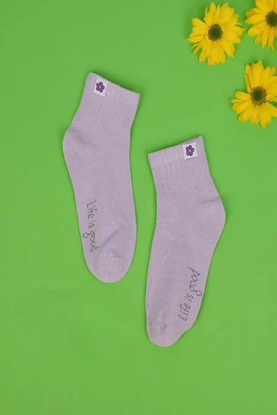 3'lü Kız Çocuk Basic Lila Sarı Beyaz Soket Çorap ürün görseli 1