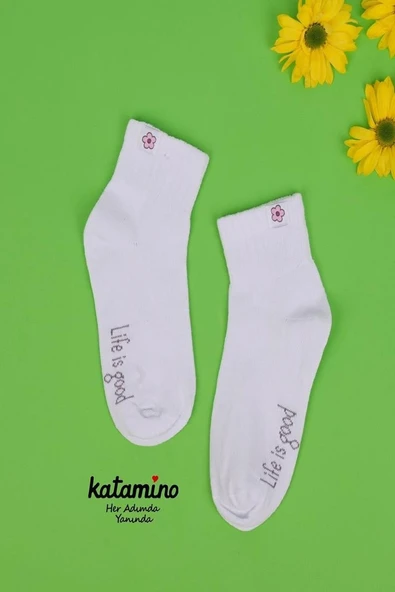 3'lü Kız Çocuk Basic Lila Sarı Beyaz Soket Çorap - Resim 3