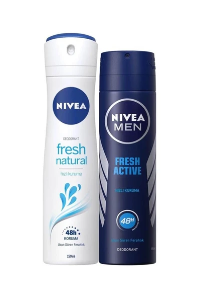 Nivea Fresh Natural Kadın Deodorant Sprey 150 Ml+ Fresh Active Erkek Deodorant Sprey 150 Ml