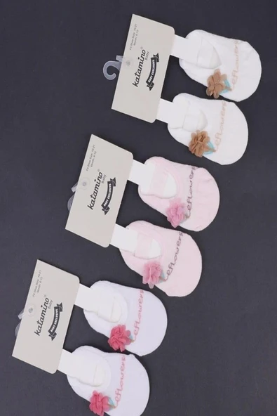 1'li Kız Bebek Çiçek Aksesuarlı Ekru Babet Çorap ürün görseli 1