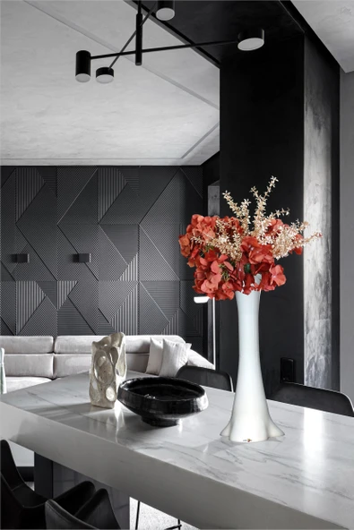 Eşsiz Hediyelik Uzun 60 cm Beyaz Vazolu Altın Yapraklı Turuncu Çiçekli Karışık Aranjman Buket Demet - 7