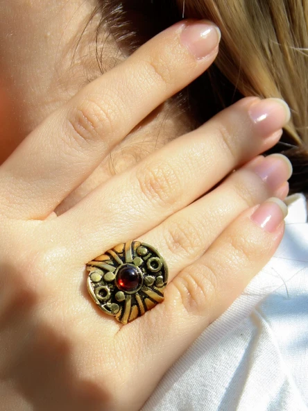 Doğal Taş Garnet Minimal Doğal Taşlı Kadın Antik Ayarlanabilir Yüzük euy57g ürün görseli