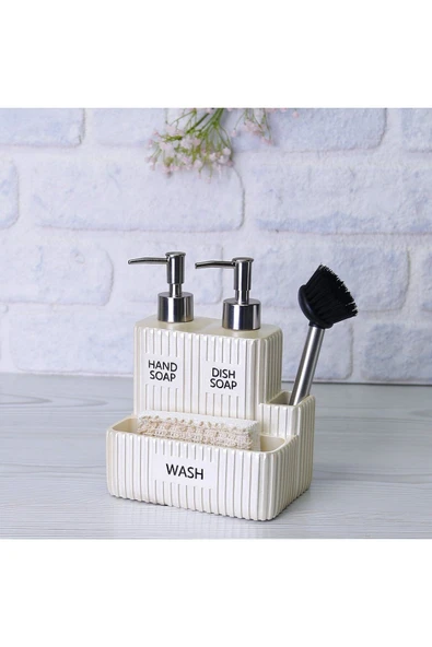 By Selim Grooved Fırçalı Süngerlikli İkili Sıvı Sabunluk - İnci - 3