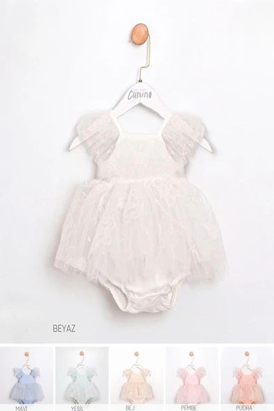 Kız Bebek Pudra Yıldız Pul Desenli Tulum Elbise