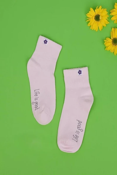 3'lü Kız Çocuk Basic Bej Pembe Beyaz Soket Çorap - 2