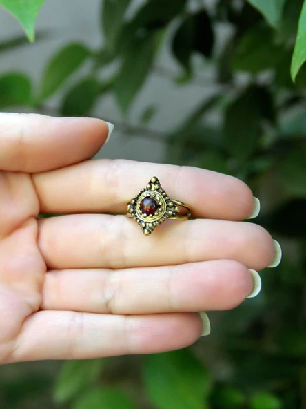 Doğal Taş Garnet Minimal Doğal Taşlı Kadın Antik Ayarlanabilir Yüzük euy58g - Resim 3