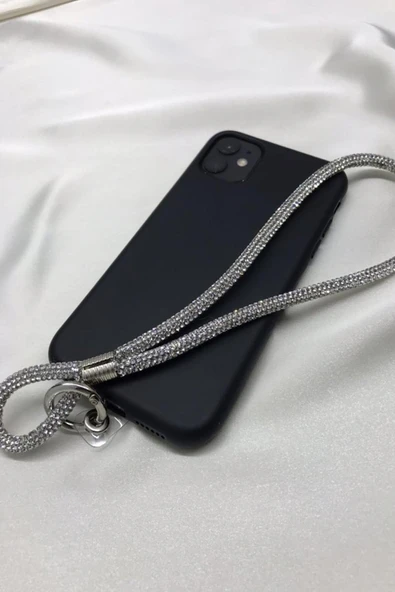 Telefon Charmı Gümüş Taşlı Telefon Bileklik Askısı - 2