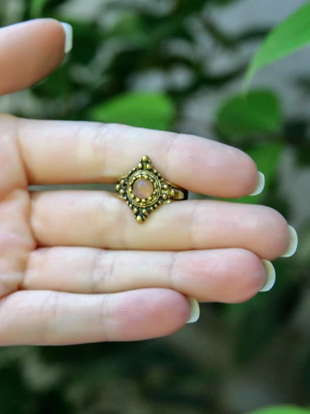 Doğal Taş Pembe Kuvars Minimal Doğal Taşlı Kadın Antik Ayarlanabilir Yüzük euy58pk - Resim 3