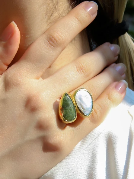 Doğal Taş Zebercet (Peridot) Sedef Gold Kaplama Kadın Ayarlanabilir Doğal Taş Yüzük eouy4zs ürün görseli