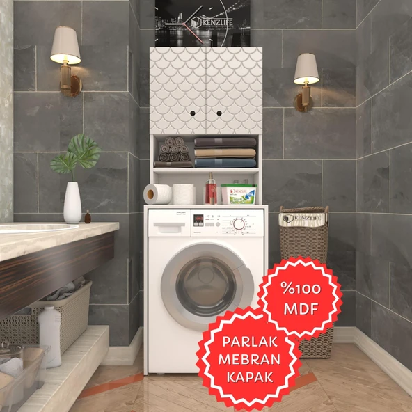 Kenzlife membran çamaşır makinesi dolabı hayzum byzbyz petek 180*66*55 mebran kapak MDF gövde