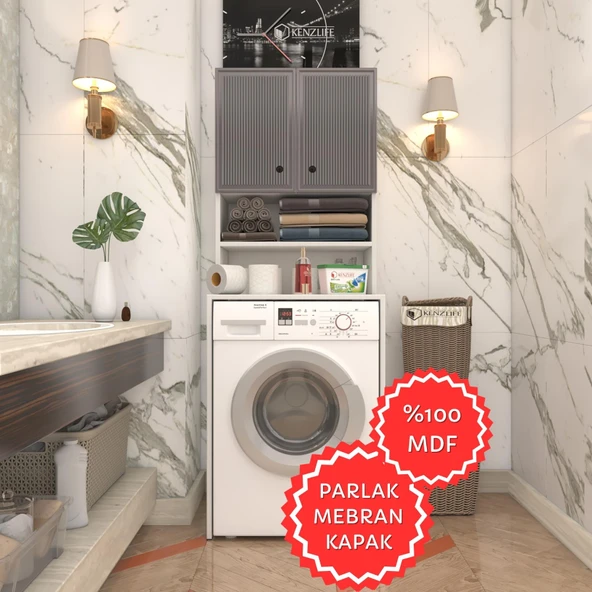 Kenzlife membran çamaşır makinesi dolabı hayzum gribyz inceince 180*66*55 mebran kapak MDF gövde