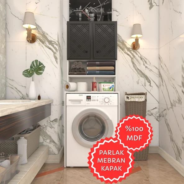 Kenzlife membran çamaşır makinesi dolabı hayzum syhbyz hasır 180*66*55 mebran kapak MDF gövde