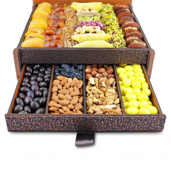 Lüx Deri Kaplama İsme Özel Katlı Çekmeceli Hediyelik Çikolata Lokum Kuru Meyve Kayısı 2.8 gr