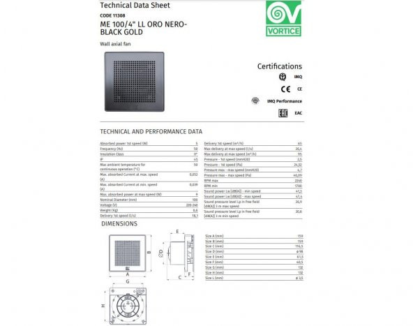 Vortice Punto Evo Gold Nero Black Mimari Uygulama İdeal Tasarım Kesintisiz Çalışma Havalandırma Fanı Banyo Mutfak AGMair Agm - 4