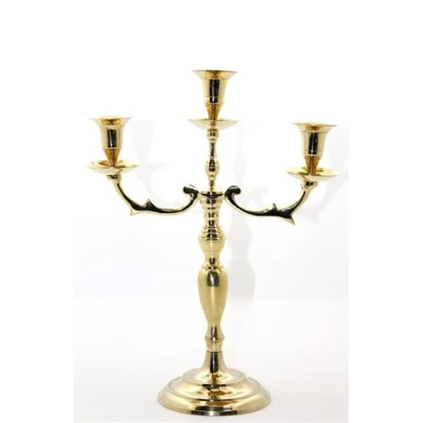Pirinç 3'Lü Şamdan Model 2