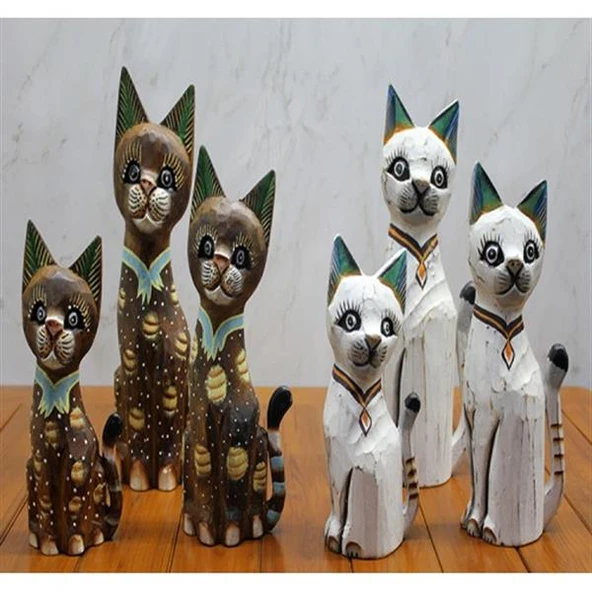 Ahşap 3'Lü Kedi Seti 50 Cm Model 3