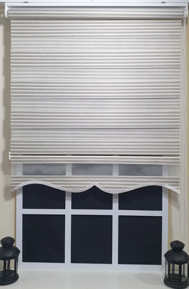 StorBurada Zebra Stor Perde Mavi Çizgili Etek Dilimli ST 011  Ekru 120 x 260 - Resim 4