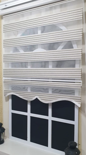 StorBurada Zebra Stor Perde Mavi Çizgili Etek Dilimli ST 011  Ekru 100 x 260 - Resim 2