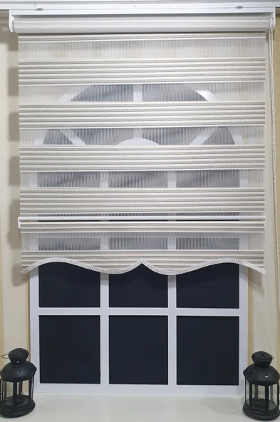 StorBurada Zebra Stor Perde Mavi Çizgili Etek Dilimli ST 011  Ekru 120 x 260 - Resim 3