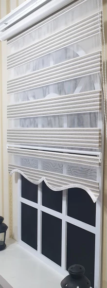Zebra Stor Perde Mavi Çizgili Etek Dilimli ST 011  Ekru 60 x 200