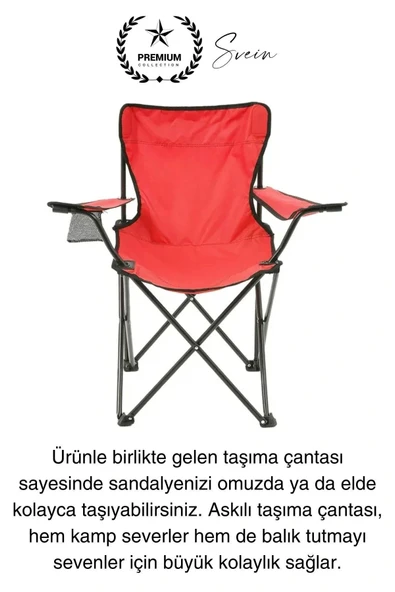 120 Kg Kapasiteli Su Geçirmez Kolay Silinebilir Katlanabilen Çantalı Askılı Kamp Piknik Sandalyesi - 4