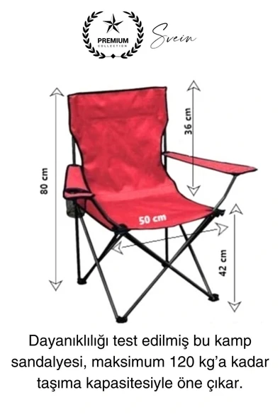 120 Kg Kapasiteli Su Geçirmez Kolay Silinebilir Katlanabilen Çantalı Askılı Kamp Piknik Sandalyesi - 2